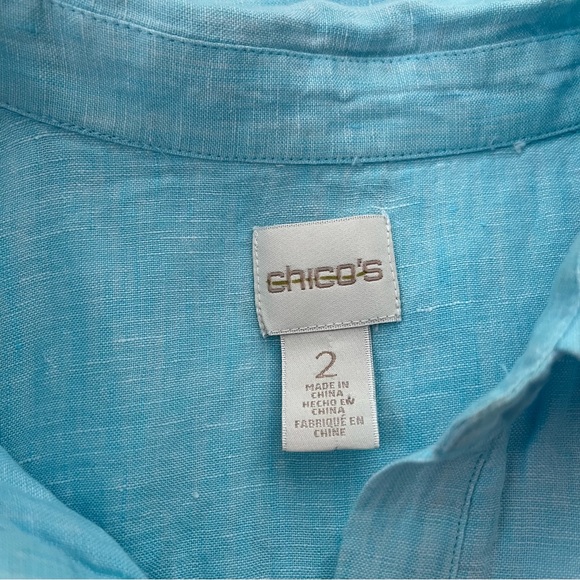 CHICO'S Sleeveless Side Slit Blue Aqua Linen Tunic, Sz L/12 - Picture 14 of 15